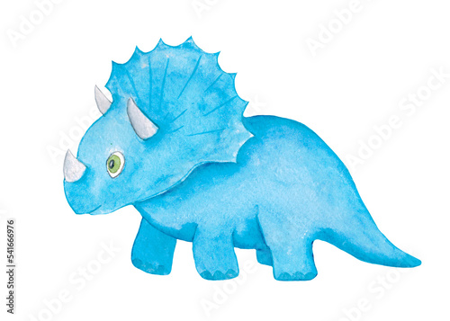 Cute watercolor Triceratops dinosaur. Hand painted dinosaurs isolated. Watercolor. Sample. Hand drawing. Clipart.