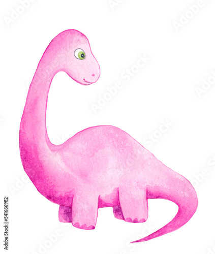 Cute watercolor Brachiosaurus dinosaur. Hand painted dinosaurs isolated. Watercolor. Sample. Hand drawing. Clipart.