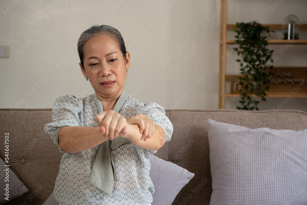 sick old senior woman suffering from stomachache, diarrhea ...