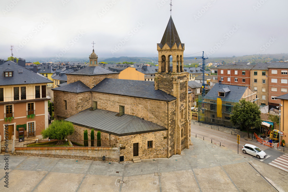 Aerial view of the church of San Andrés, Ponferrada, Castilla y León, Spain