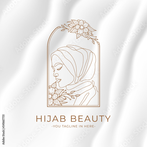 minimalistic women hijab logo beauty concept,continuous template line drawing