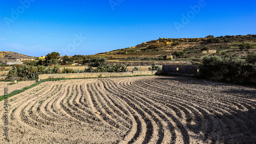 A rural landscape near Victoria on the Mediterranean island of Gozo in the Maltese archipelago.