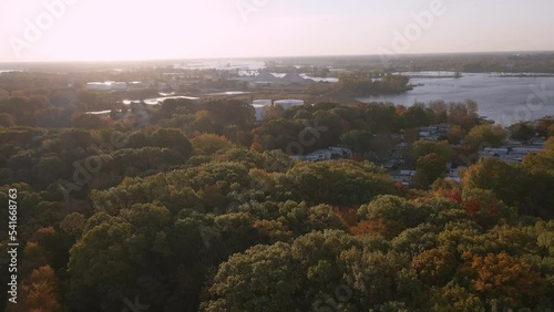 Aerial push toward several lakes near Grand Haven, MI. photo