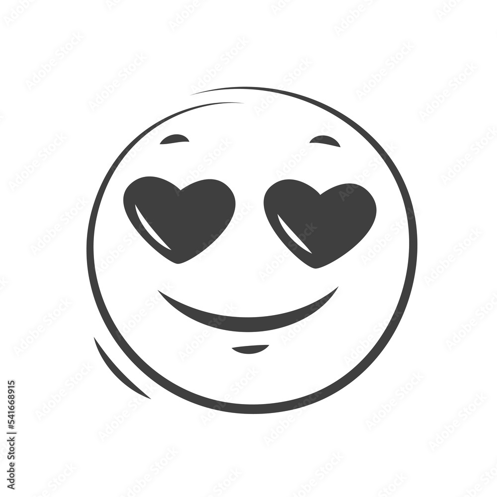 Emoji with hearts. Happy smiling emoticon isolated on white background. Vector illustration.
