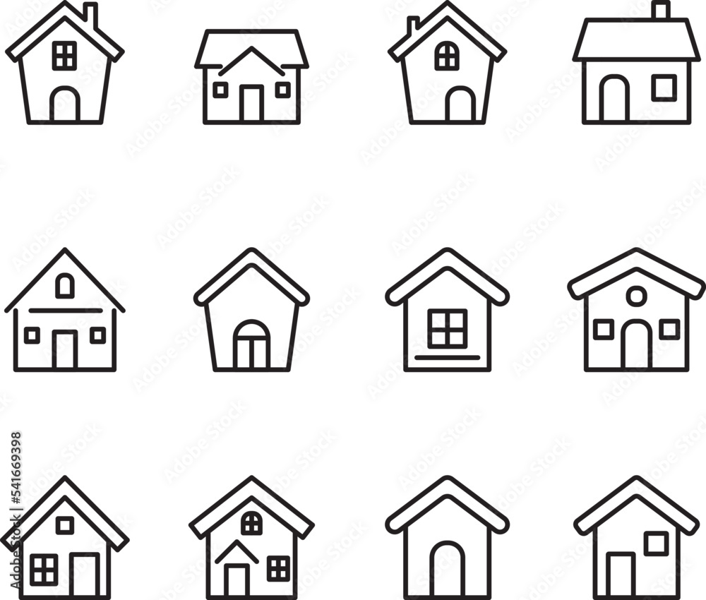 Simple set of outline icons about maison. Architecture. thin line design
