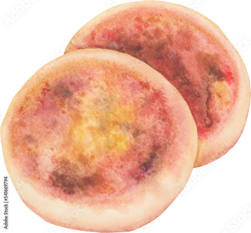 Transparent Background Korean Sweet Pancakes Illustration Png. Transparent Clipart pan-fried hot cakes filled with chopped walnuts, honey, cinnamon - Hotteok 호떡 popular Korean street food