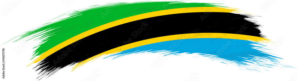 Flag of Tanzania in rounded grunge brush stroke. - obrazy, fototapety, plakaty 
