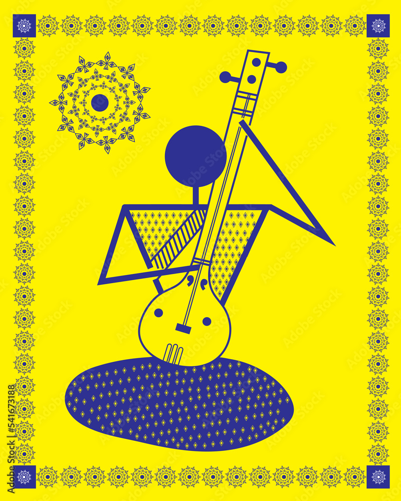 Indian Tanpura musician warli painting, art, illustration, vector