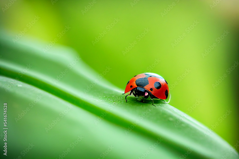 Closeup of a Ladybird on a green leaf