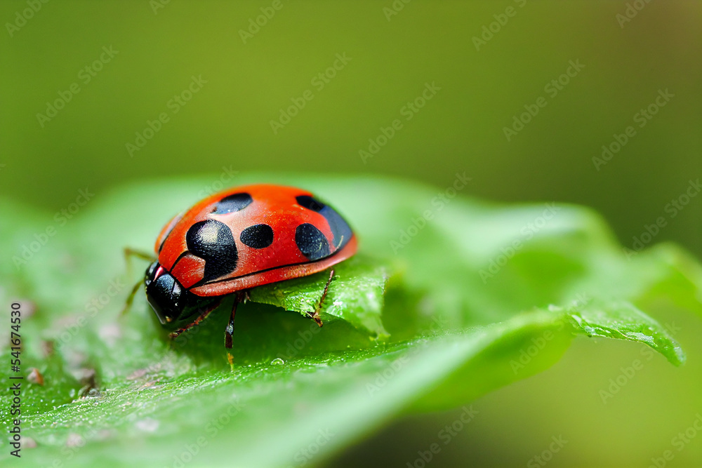 Closeup of a Ladybird on a green leaf