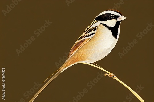 Valokuvatapetti Digital painting of a passerine Common Reed Bunting, Emberiza schoeniclus perchi