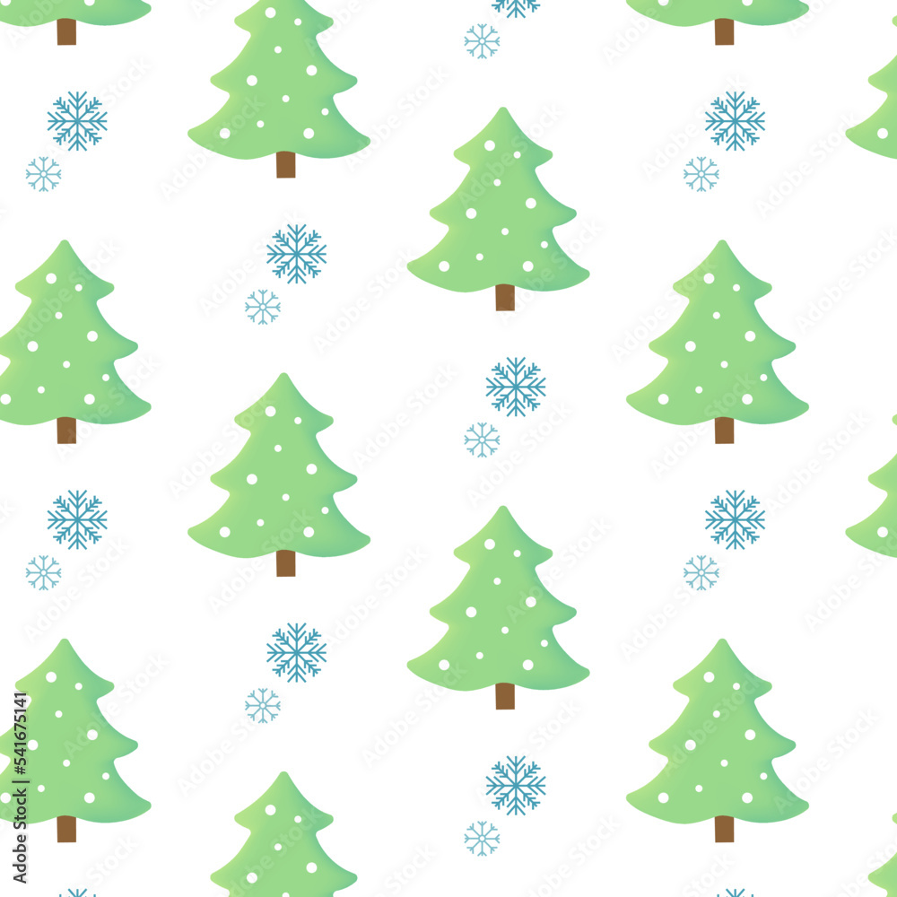 Christmas pattern with Christmas trees and snowflakes