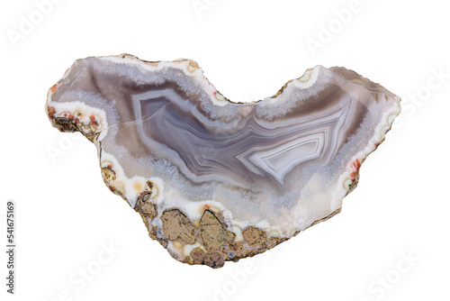 mineral gray agate in close-up section isolated on a white background with clipping path