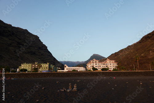 People enjoying the sunset at Tazacorte beach on the island of La Palma. Canary Islands. Spain