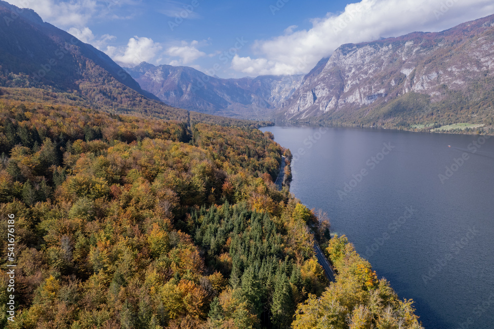 Autumn on Lake Bohinj, Slovenia drone photo