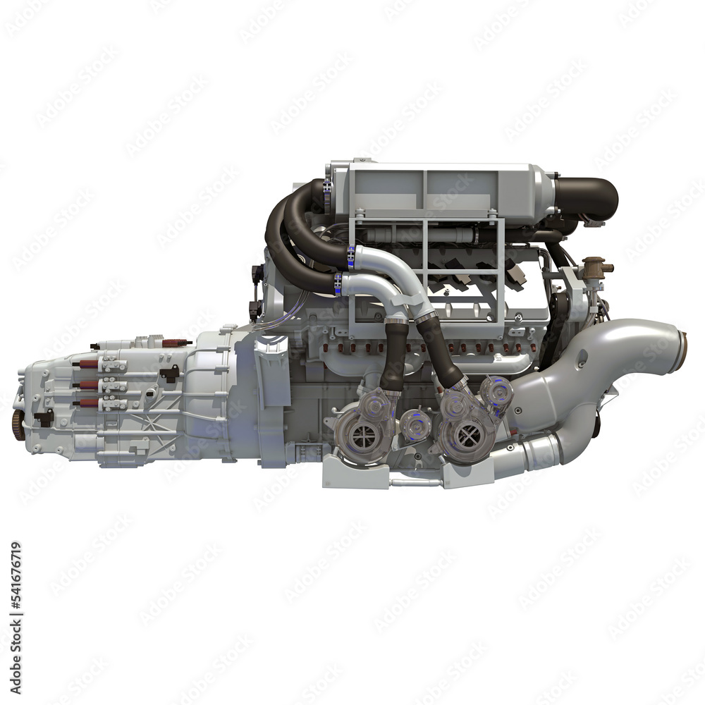 Fototapeta premium Car Engine 3D rendering on white background