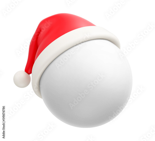 Red cartoon Santa Claus Christmas hat on simple white ball isolated on white background. Template for your design and presentation. Merry Christmas and Happy New Year concept. Vector illustration
