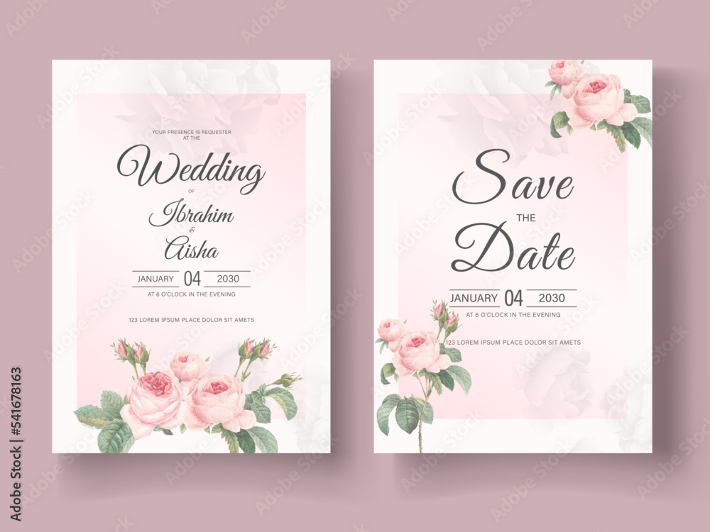 Modern Wedding Invitation Card Template with Beautiful Roses 