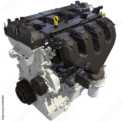 Car Engine 3D rendering on white background photo