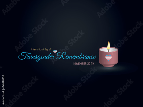 International Transgender Day of Remembrance. Candle with lit flame and heart with the colors of your flag on dark background.