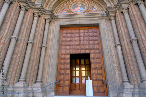 Facade and doors of the Church of the Sacred Heart of Jesus (Parrocchia Sacro Cuore Gesu') in Bologna, Italy. Religious architecture