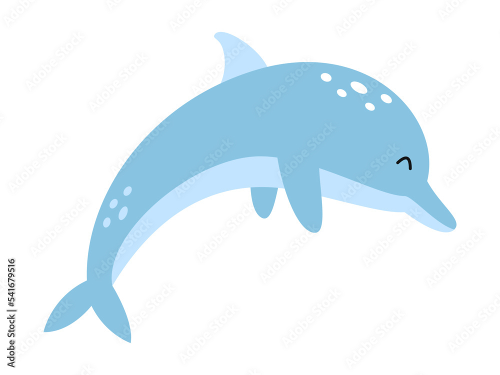 Vector cute blue dolphin. Sea animal in flat design. Jumping fanny dolphin. Vector cute blue dolphin. Sea animal in flat design. Jumping fanny dolphin.