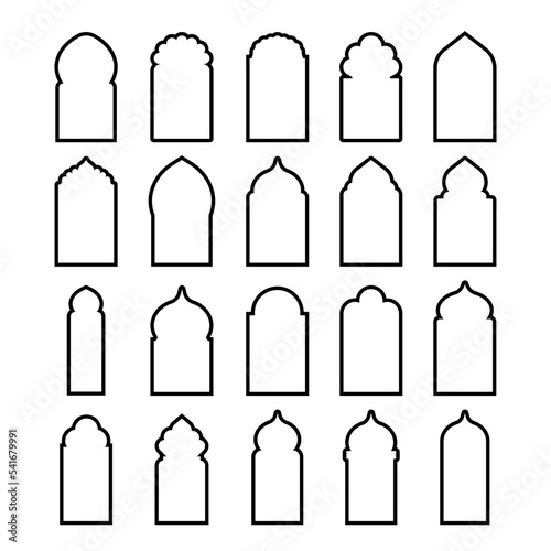 set of arabic windows doors outline vector Template 