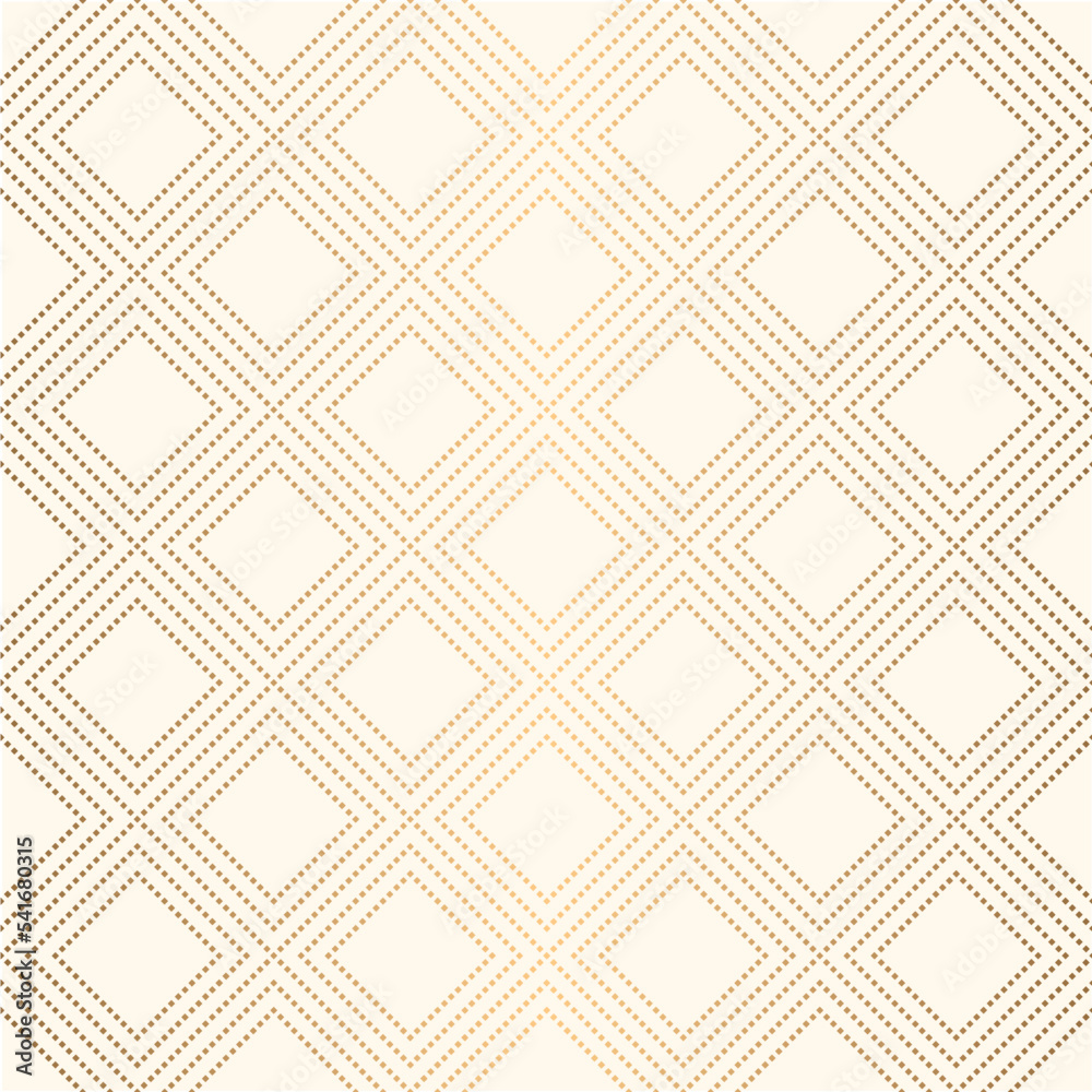 Seamless luxury pattern with gold square dotted rhombus on beige background, diagonal repeat dotted line pattern design for decoration,wrap,cover,card. Seamless luxury pattern with gold square dotted rhombus on beige background, diagonal repeat dotted line pattern design for decoration,wrap,cover,card.