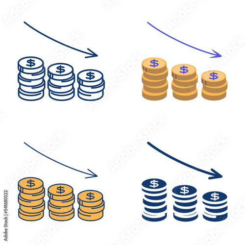 Recession icon set in flat and line style