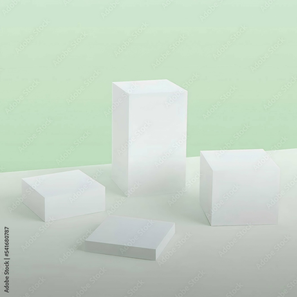 White display cubes with green background White display cubes with green background