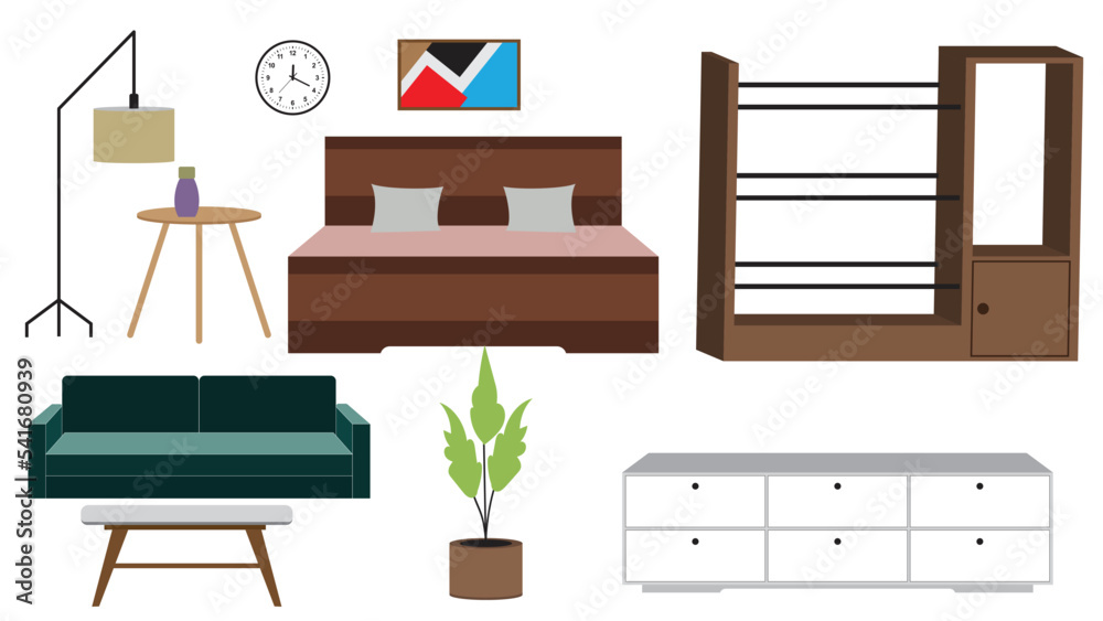 Fototapeta premium Living room furniture Illustration, home elements flat illustration