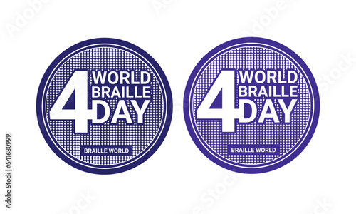 Poster for annual celebration of World Braille Day (January 4) with text World Braille Day made by braille alphabet
