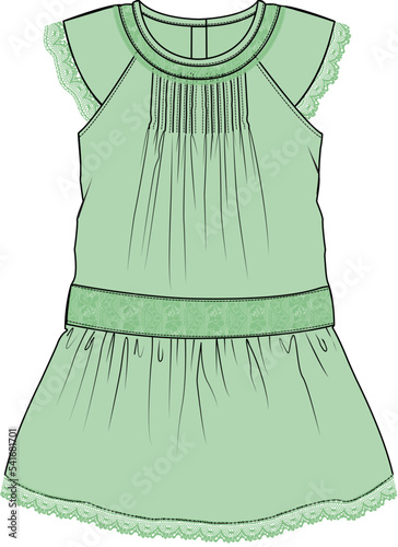 GIRLS AND TEENAGER WEAR WOVEN DRESS VECTOR ILLUSTRATION