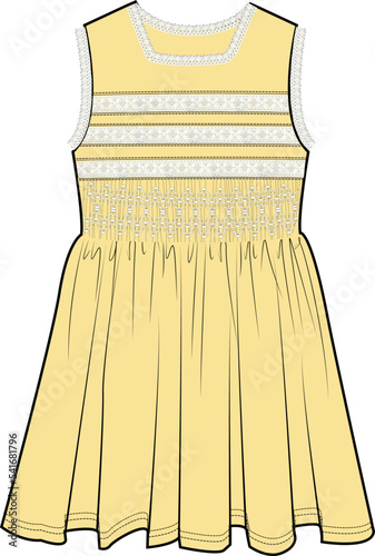 GIRLS AND TEENAGER WEAR WOVEN DRESS VECTOR ILLUSTRATION