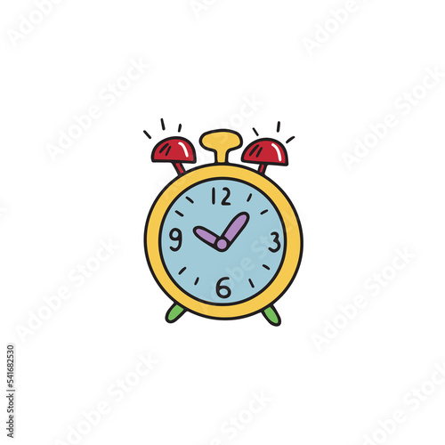 Vector illustration of an alarm clock in doodle style on a white background for your design