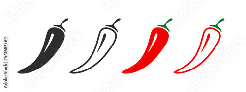 Hot natural chili pepper symbols. Set of red spicy chili peppers. Spicy and hot. Vector illustration photo