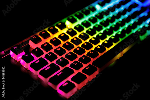 RGB gaming mechanical keyboard with colorful led keys. photo