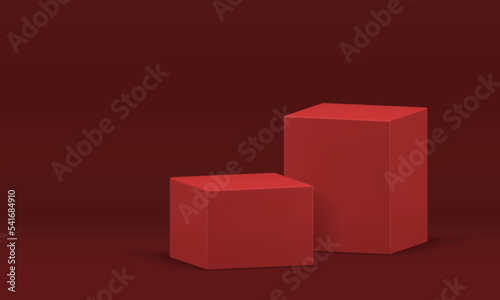 Red pedestal rectangle boxes abstract 3d stage for product promo presentation realistic vector