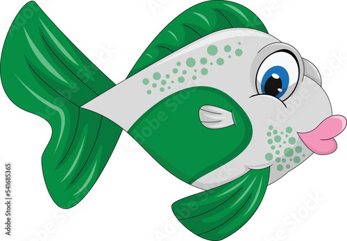 Gold fish green color and pink lips cartoon vector illustration
