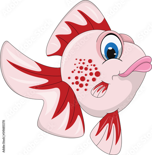 Gold fish red color with pink lips cartoon vector illustration