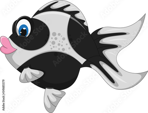 Gold fish black and white color and pink lips cartoon vector illustration