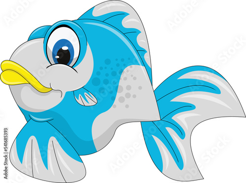 Gold fish blue color and yellow lips cartoon vector illustration