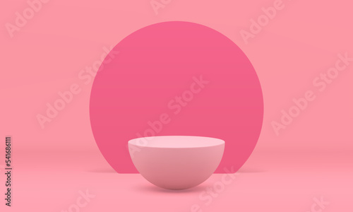 Pink 3d podium semisphere stage round design promo retail merchandise arena realistic vector
