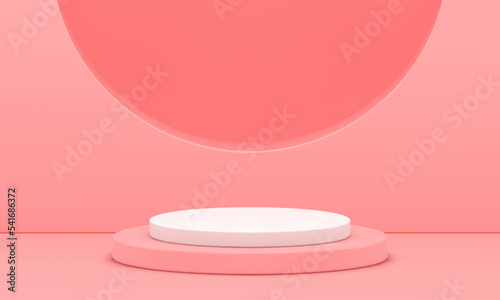 Pink cylinder 3d podium semicircle wall empty showcase fashion studio background realistic vector