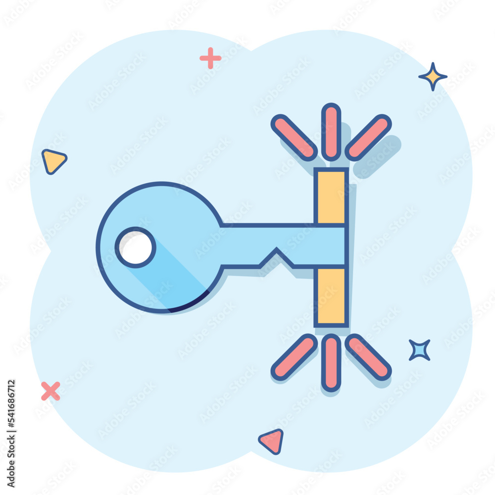 Locker icon in comic style. Padlock password cartoon vector illustration on white isolated background. Key unlock splash effect business concept.