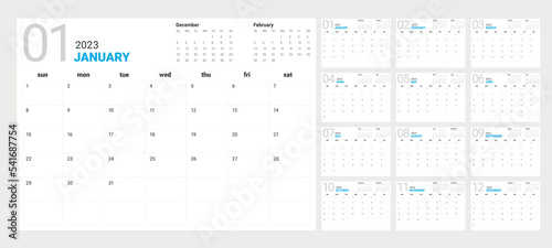 Calendar 2023 week start Sunday corporate design planner