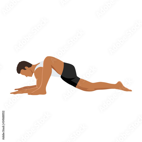 Man doing Lizard pose utthan pristhasana exercise. Flat vector illustration isolated on white background