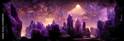 Fototapete Fantasy Amethyst cave, crystal, quartz, nature, old geology
