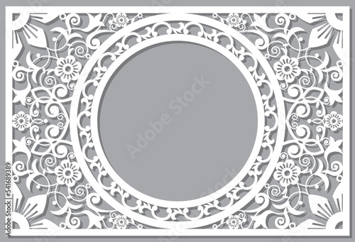 Traditional Moroccan vector frame or border template design with empty space in the middl, carved wood panel style, vector arabic pattern with flowers, leaves and swirls - 6x9 format
