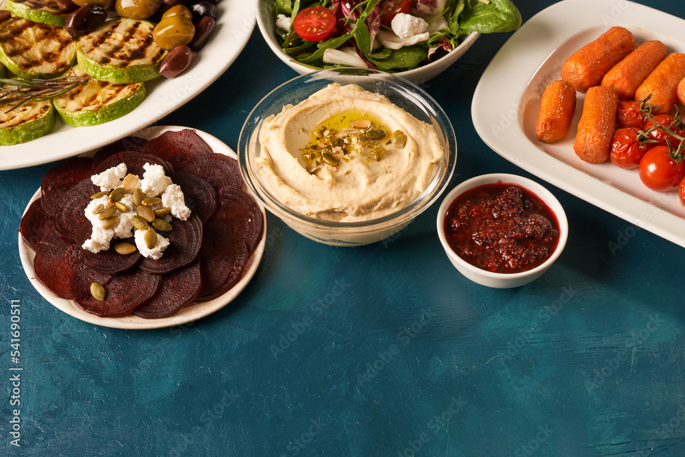 vegetarian food, salads and rosted vegetables. vegetarian food, salads and rosted vegetables.